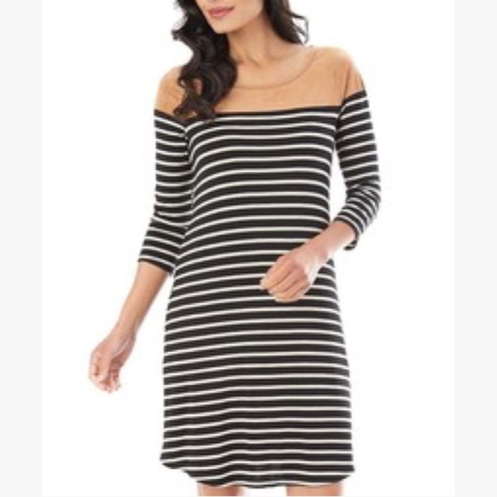 Suede & Jersey Stripe Dress